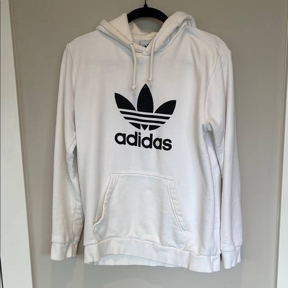 adidas Tops - Adidas Classic White Hoodie with Black Trefoil Medium